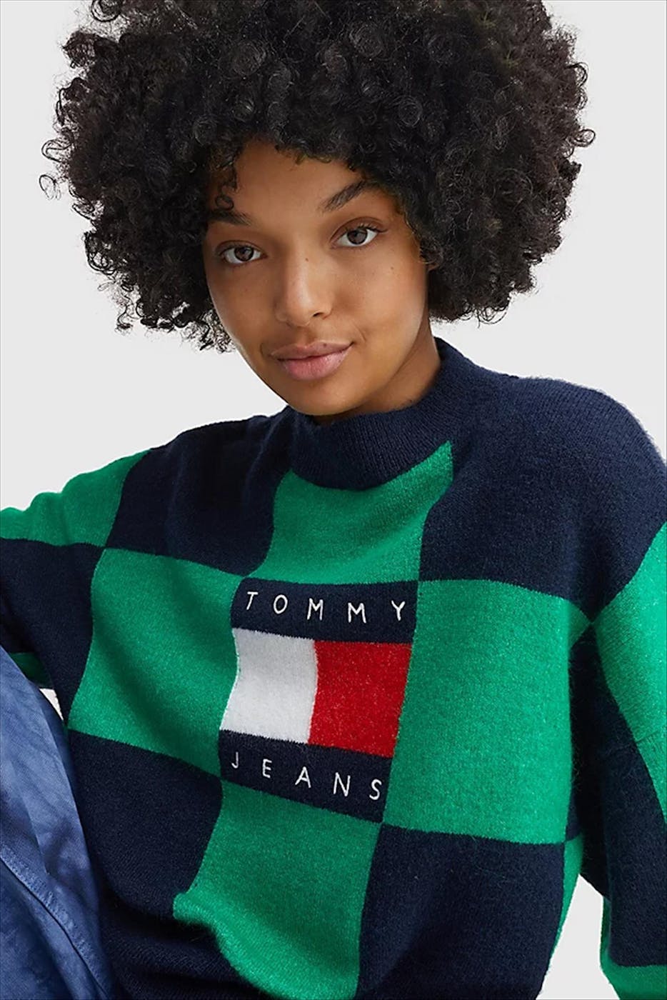 Tommy Jeans - Blauw-groene Checker Flag trui