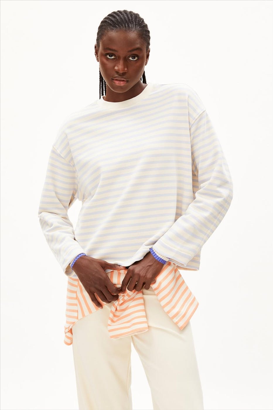 Armed Angels - Lichtblauwe-ecru Frankaa Stripe sweater
