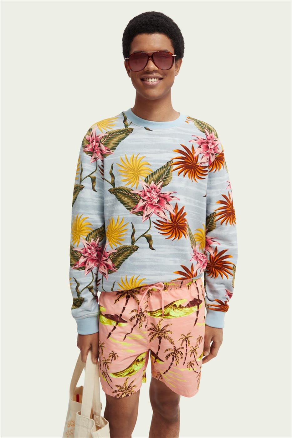 Scotch & Soda - Blauwe-multicolor bloemen sweater