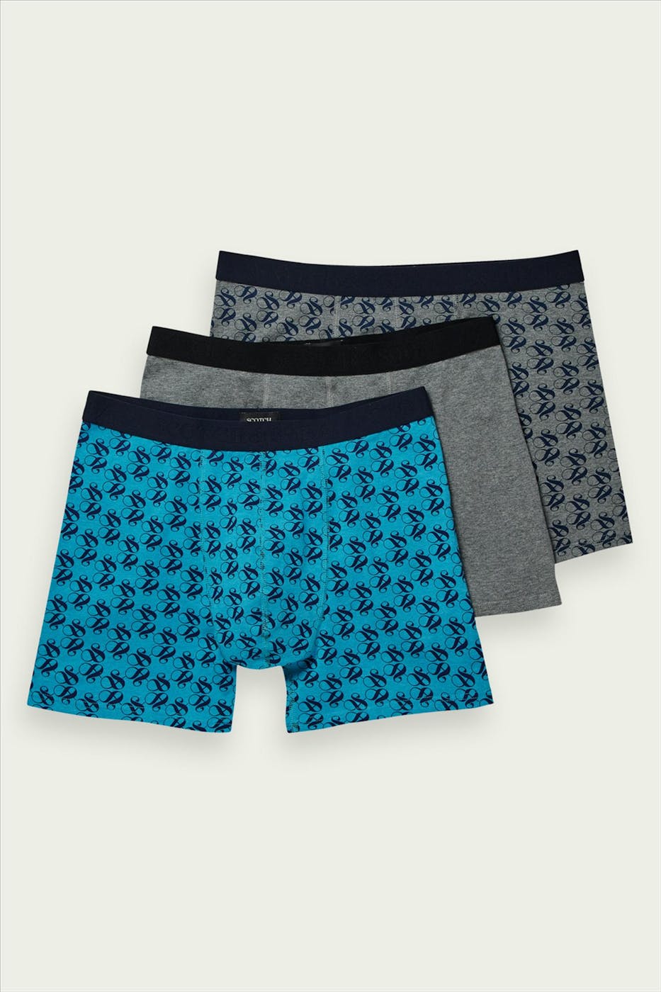 Scotch & Soda - Blauwe-grijze 3-pack logo boxershorts