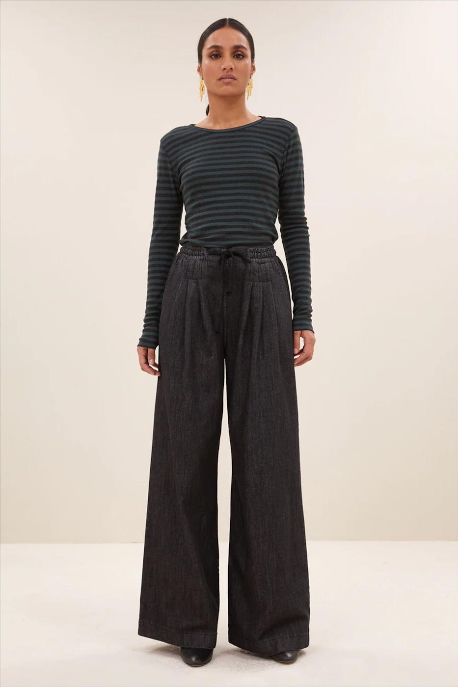 BY BAR - Donkergrijs-Donkergroene Basic Stripe longsleeve