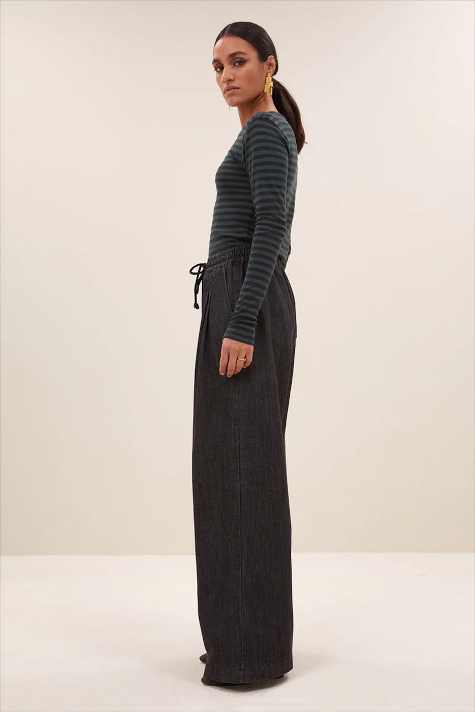 BY BAR - Donkergrijs-Donkergroene Basic Stripe longsleeve