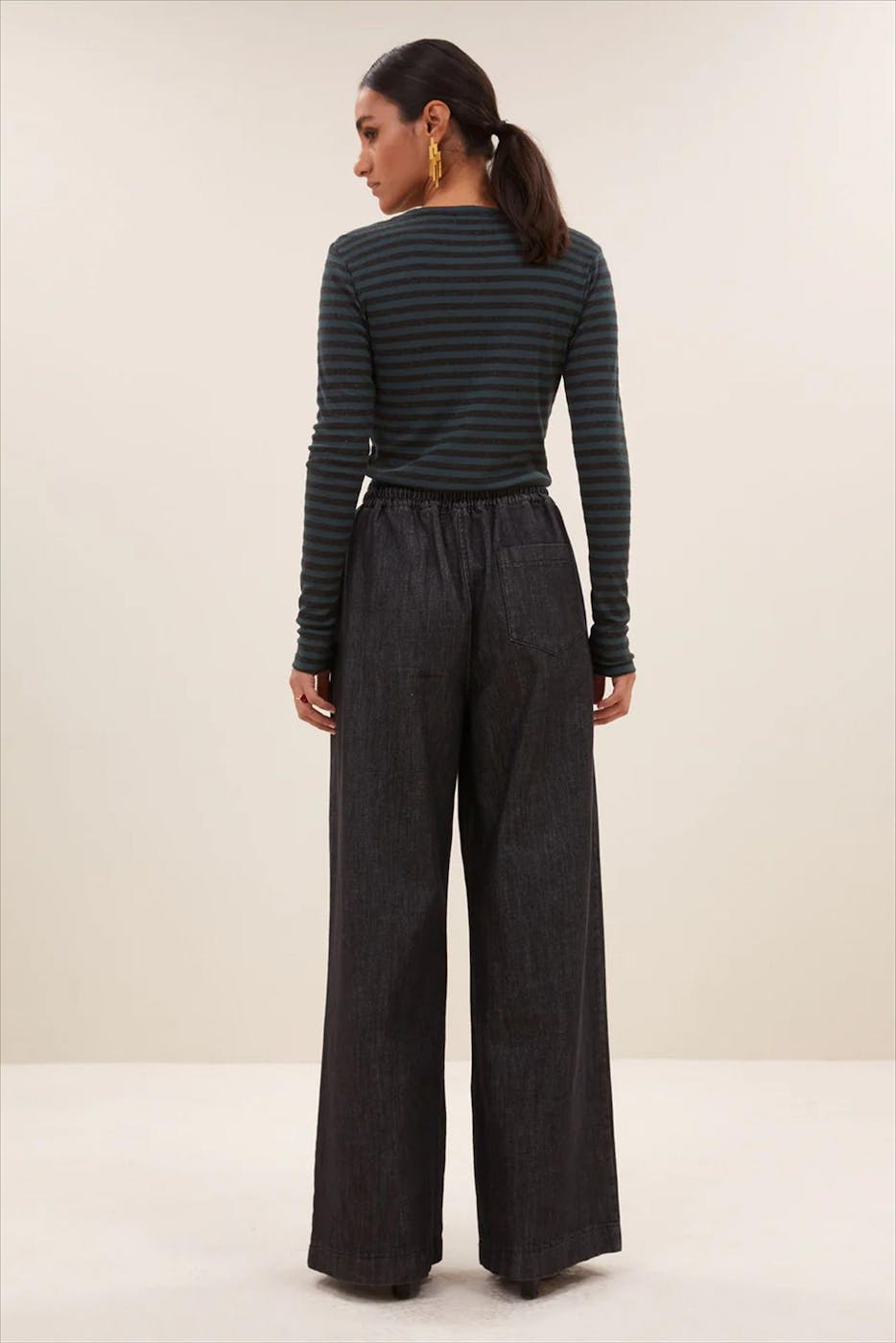 BY BAR - Donkergrijs-Donkergroene Basic Stripe longsleeve