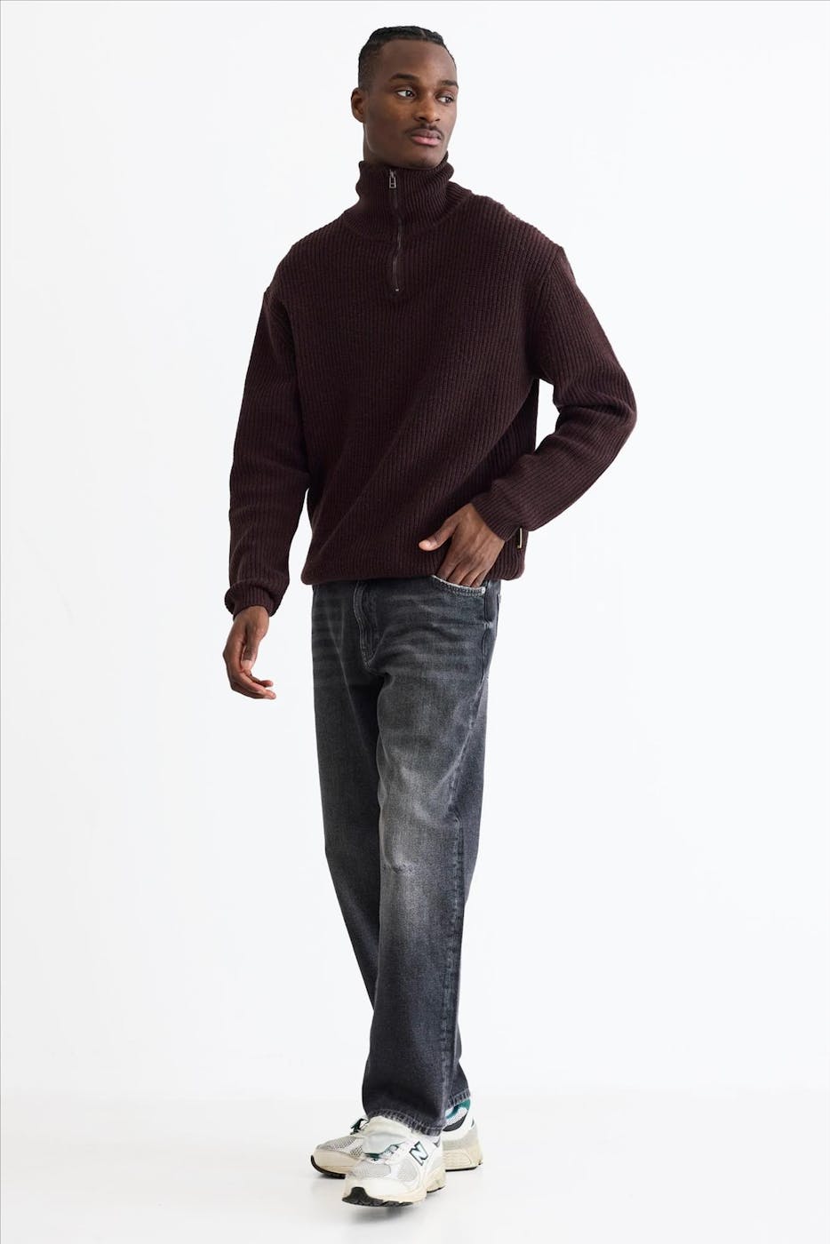 WOODBIRD - Donkerbruine Lass Half-Zip trui