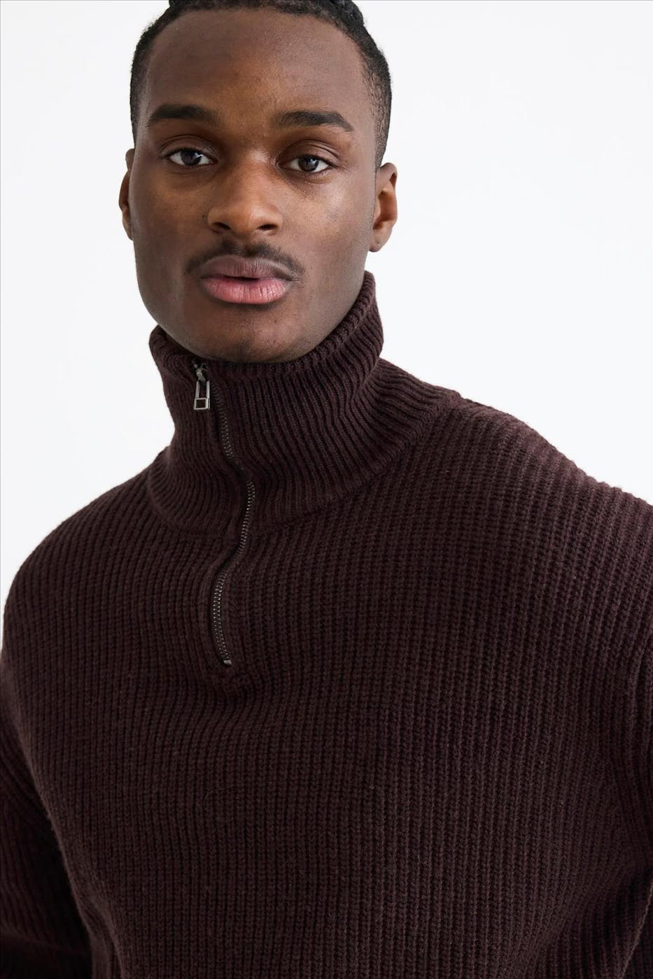 WOODBIRD - Donkerbruine Lass Half-Zip trui