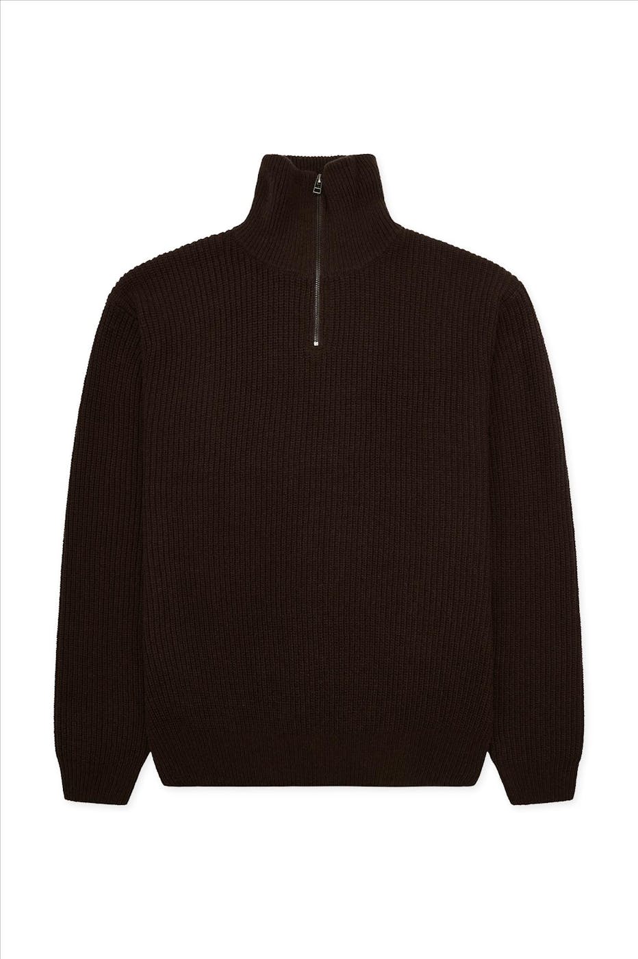 WOODBIRD - Donkerbruine Lass Half-Zip trui