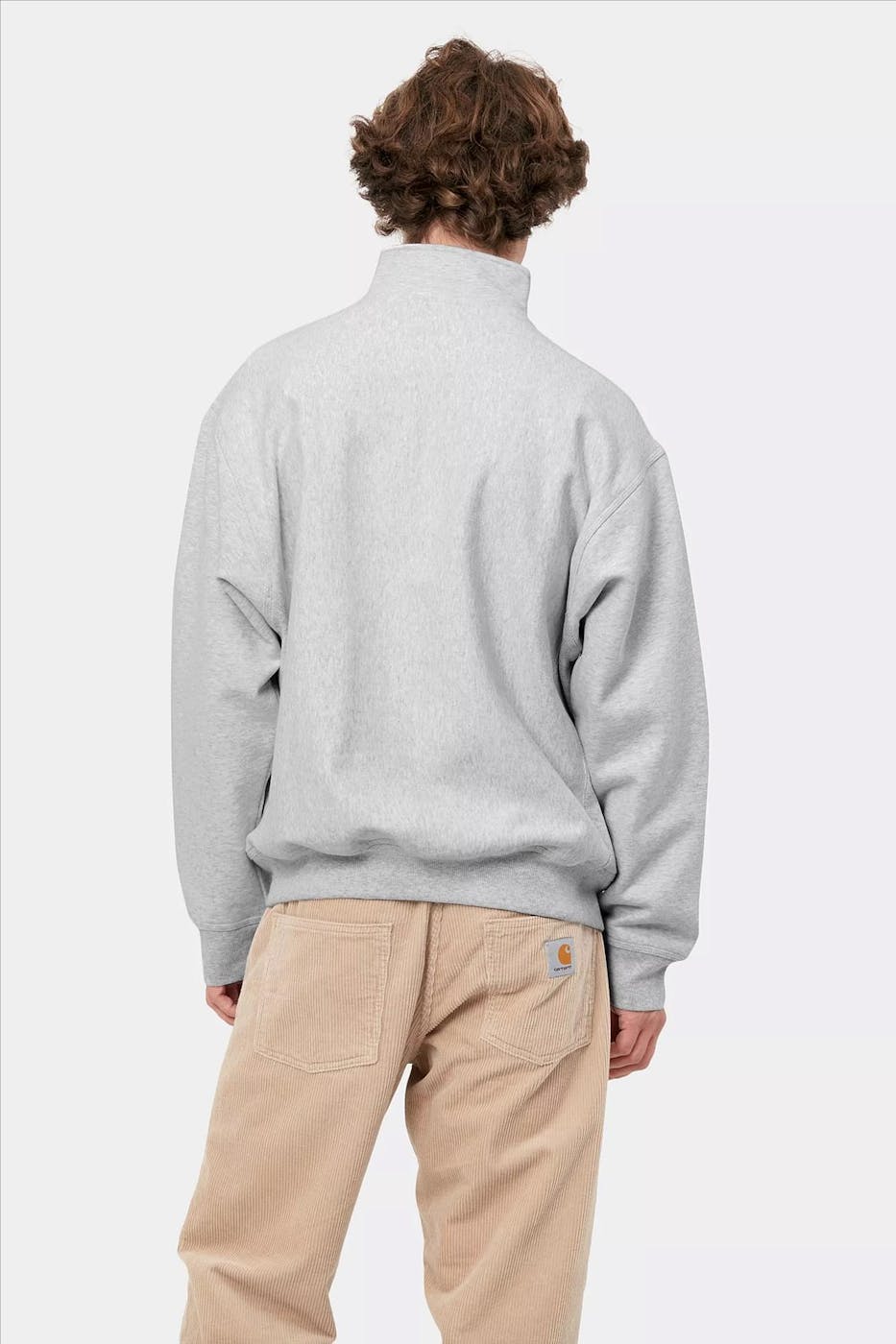 Carhartt WIP - Lichtgrijze Half Zip American Script sweater