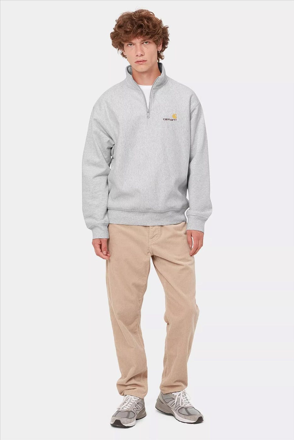 Carhartt WIP - Lichtgrijze Half Zip American Script sweater