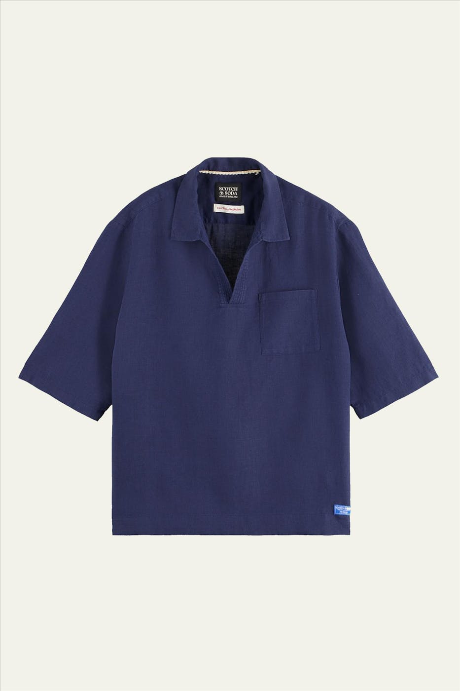 Scotch & Soda - Donkerblauw Linen Pocket hemd