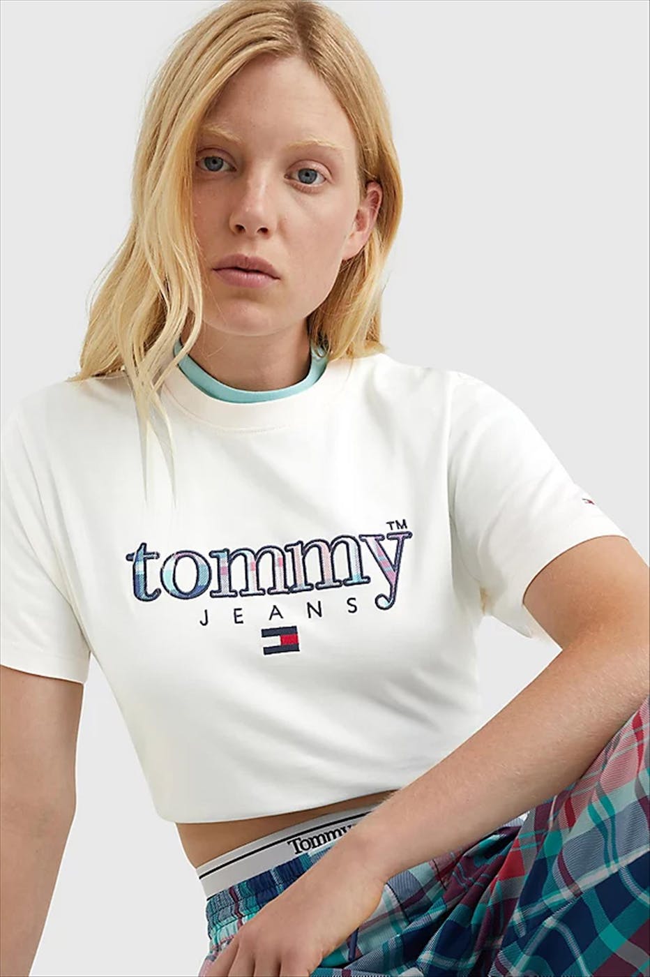 Tommy Jeans - Witte Tartan T-shirt