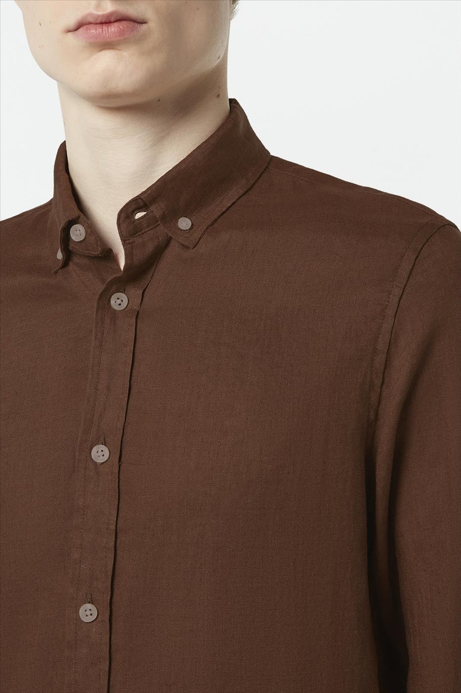 Scotch & Soda - Donkerbruin Regular Linen hemd