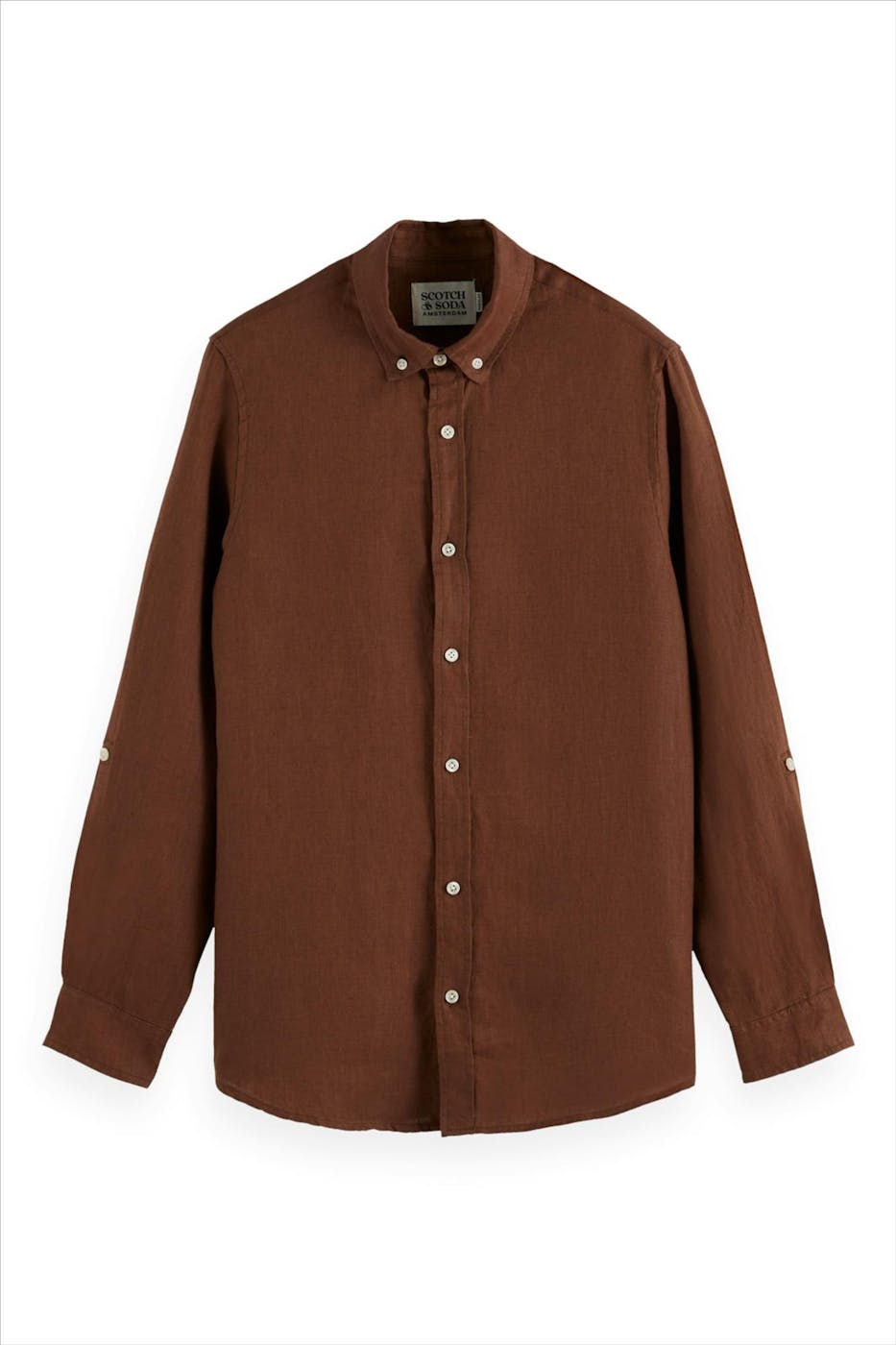 Scotch & Soda - Donkerbruin Regular Linen hemd