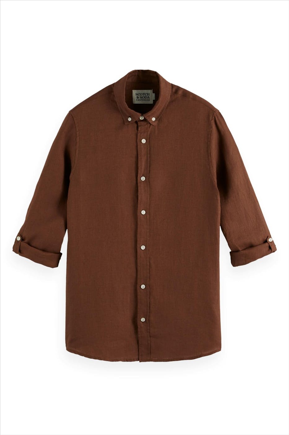 Scotch & Soda - Donkerbruin Regular Linen hemd
