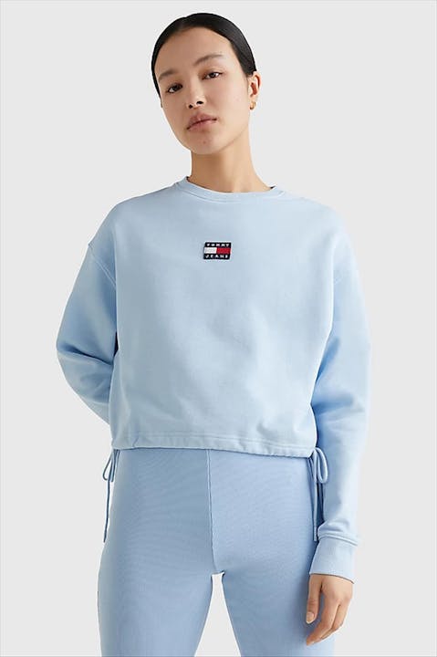 Tommy Jeans - Lichtblauwe Crop Badge Drawstr Crew sweater