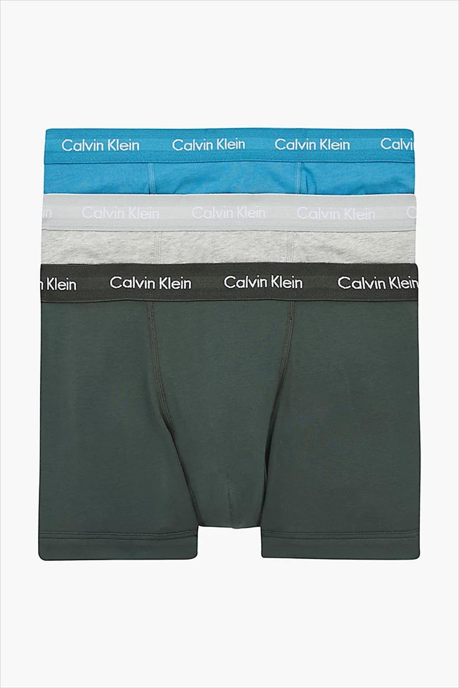 Calvin Klein Underwear - Blauw-groen-grijze Trunk 3-pack boxershorts