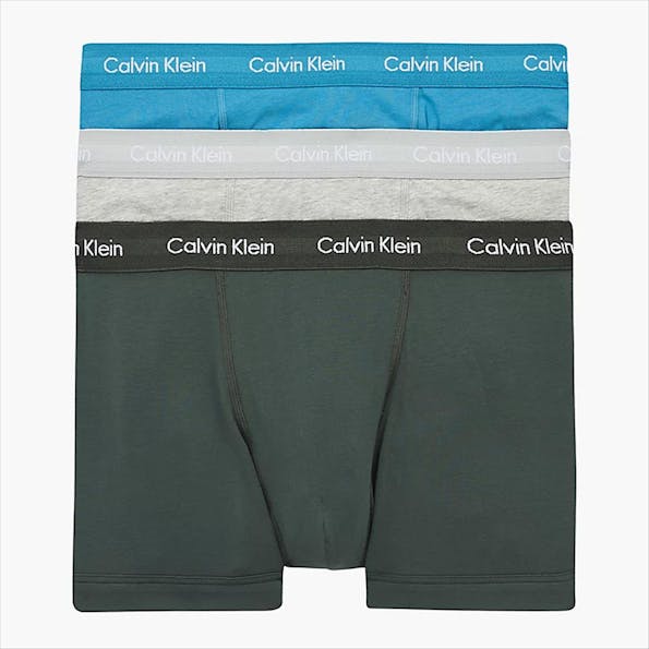 Calvin Klein Underwear - Blauw-groen-grijze Trunk 3-pack boxershorts