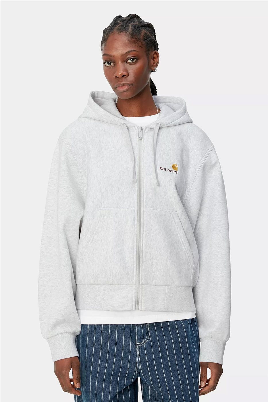 Carhartt WIP - Lichtgrijze American Script Zip hoodie