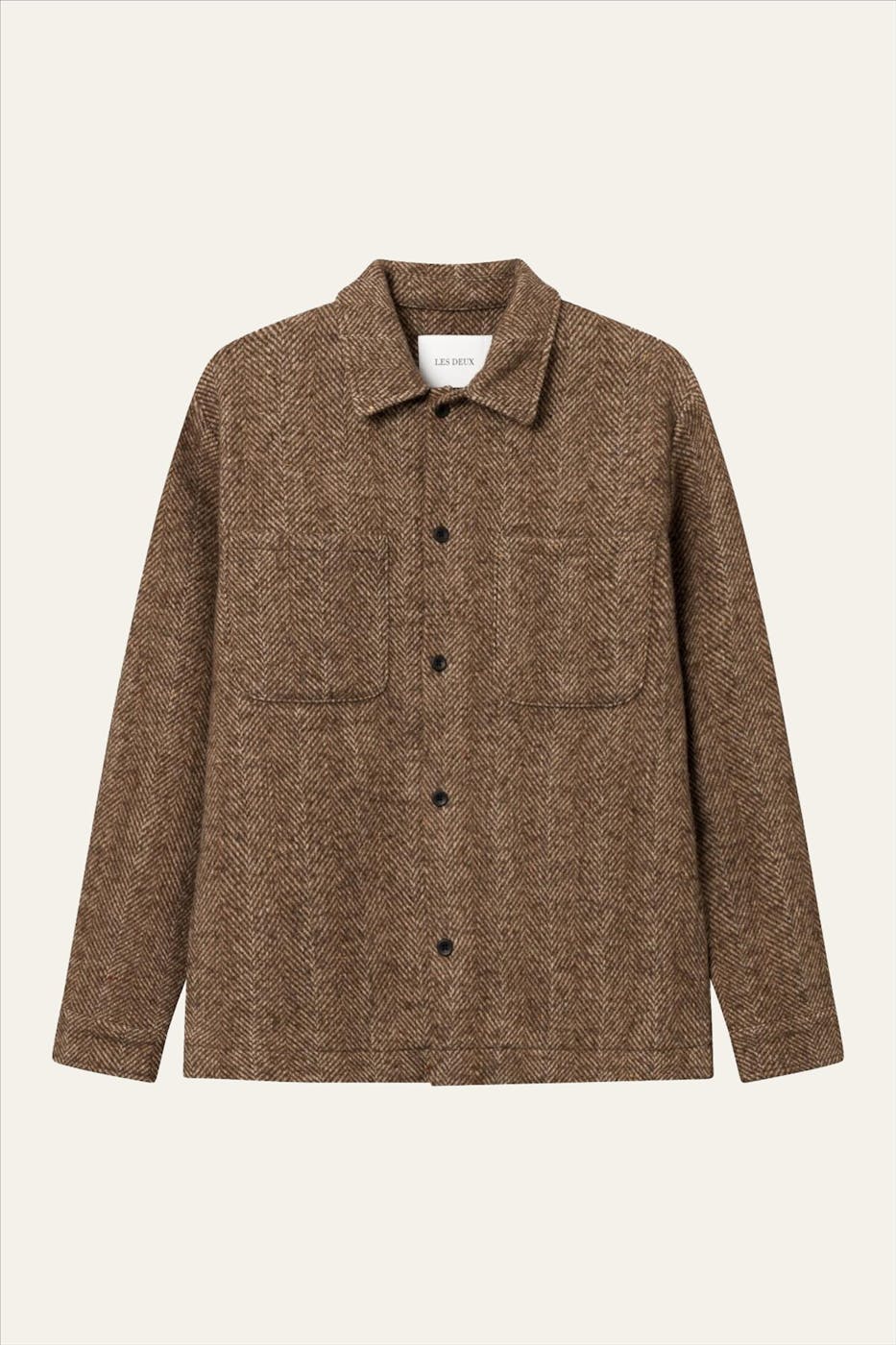 LES DEUX - Bruine Milian Herringbone overshirt jas