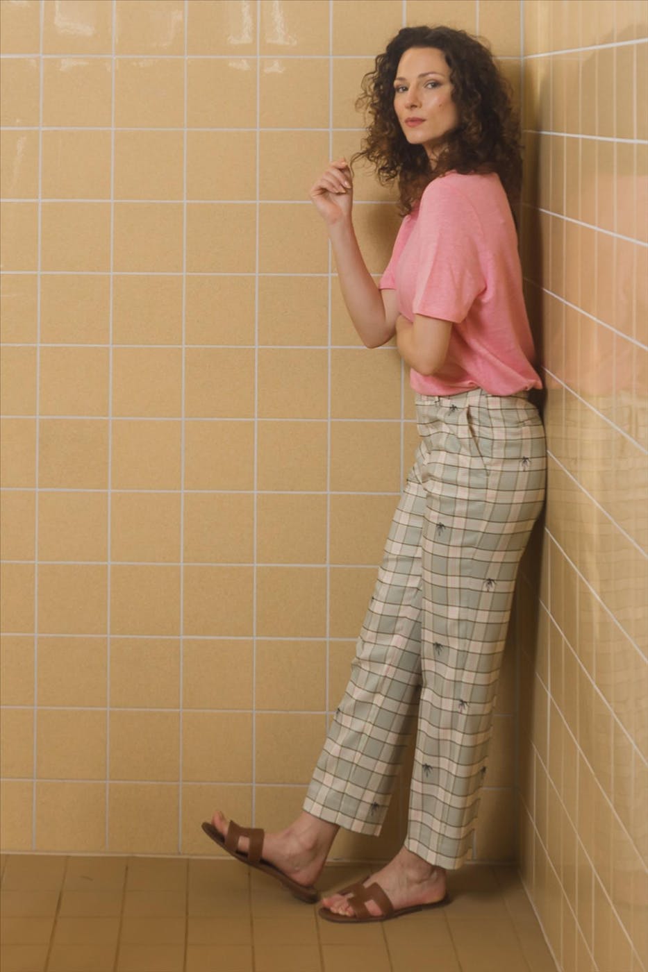 Scotch & Soda - Beige-roze Abott straight fit kostuumbroek
