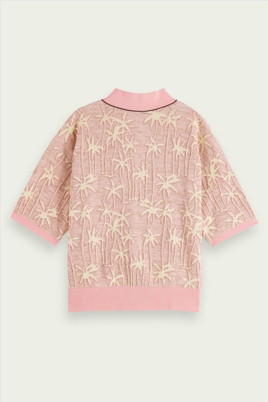 Scotch & Soda - Roze-beige Jacquard Knitted trui met korte mouw