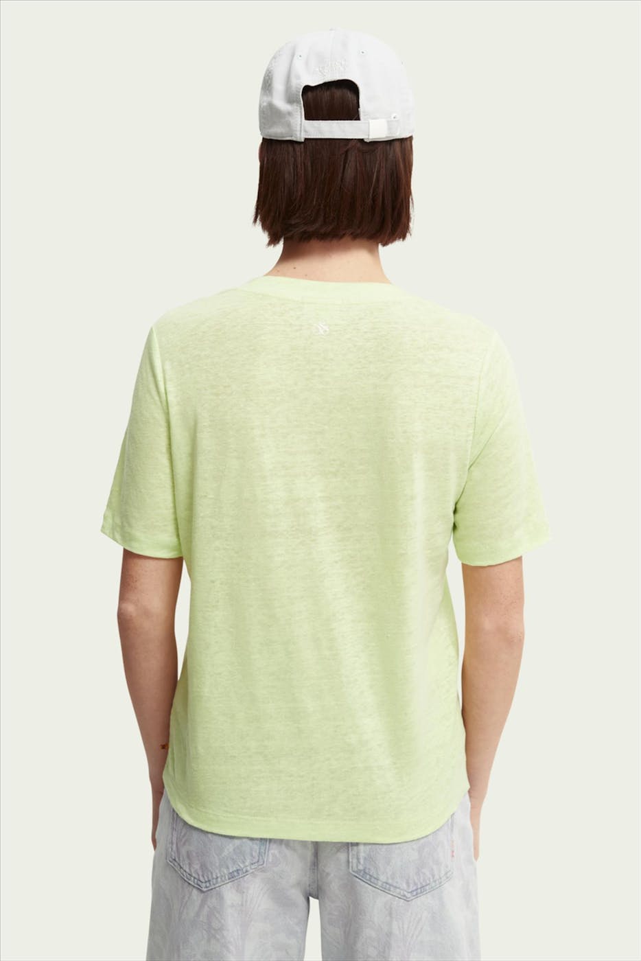 Scotch & Soda - Limoengroene linnen V-Neck T-shirt