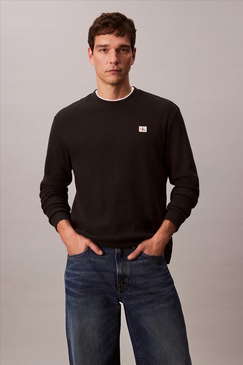 Calvin Klein Jeans - Zwarte Waffle Badge longsleeve