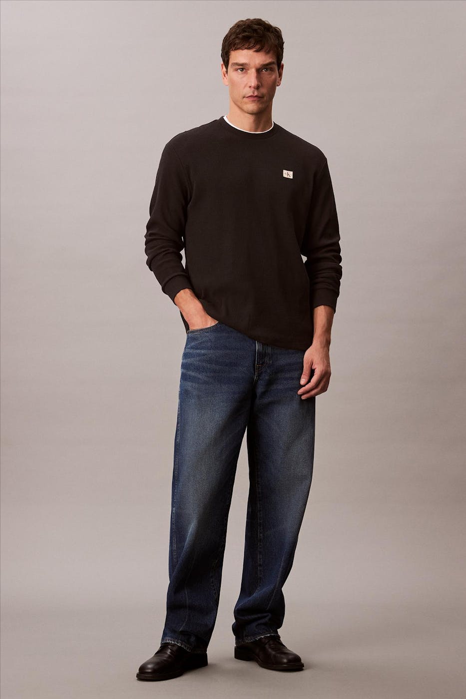 Calvin Klein Jeans - Zwarte Waffle Badge longsleeve