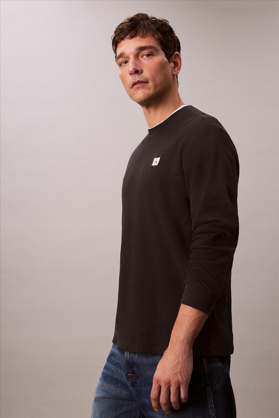 Calvin Klein Jeans - Zwarte Waffle Badge longsleeve