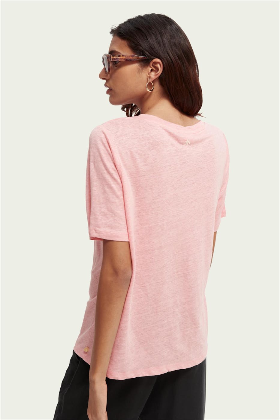 Scotch & Soda - Roze Linnen t-shirt met ronde hals