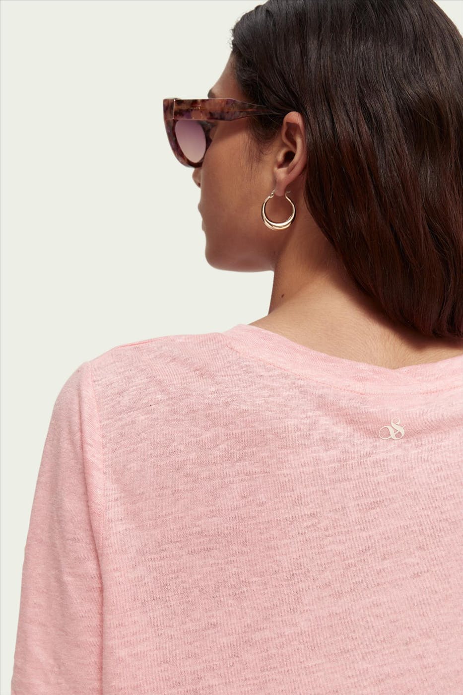 Scotch & Soda - Roze Linnen t-shirt met ronde hals
