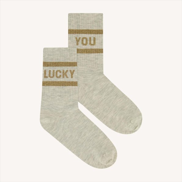BY BAR - Grijsbeige Lucky Sparkle sokken