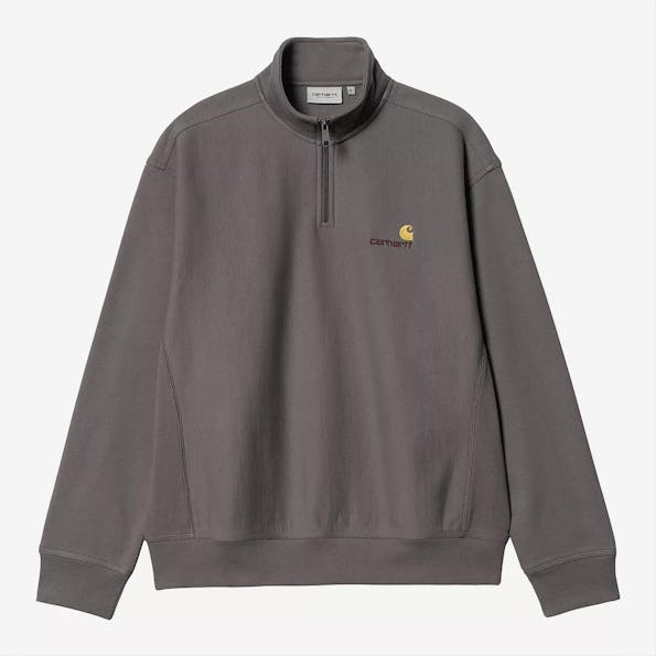 Carhartt WIP - Donkergrijze American Script half zip sweater