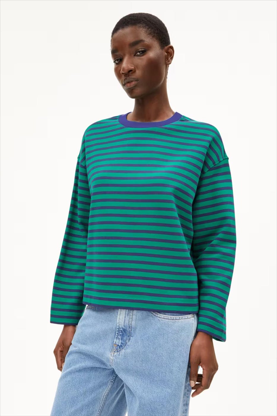 Armed Angels - Blauw-Groene Frankaa Maarlen Stripe sweater