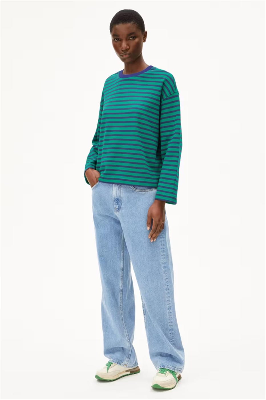 Armed Angels - Blauw-Groene Frankaa Maarlen Stripe sweater