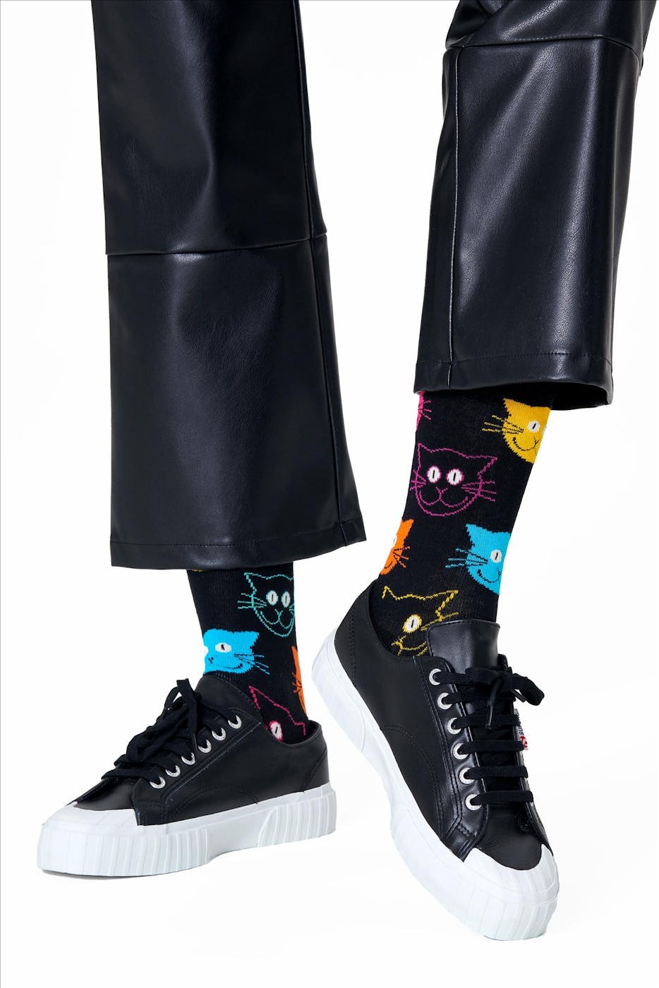 Happy Socks - Zwarte-multicolour Cat sokken, maat: 36-40