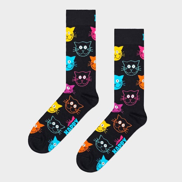 Happy Socks - Zwarte-multicolour Cat sokken, maat: 36-40