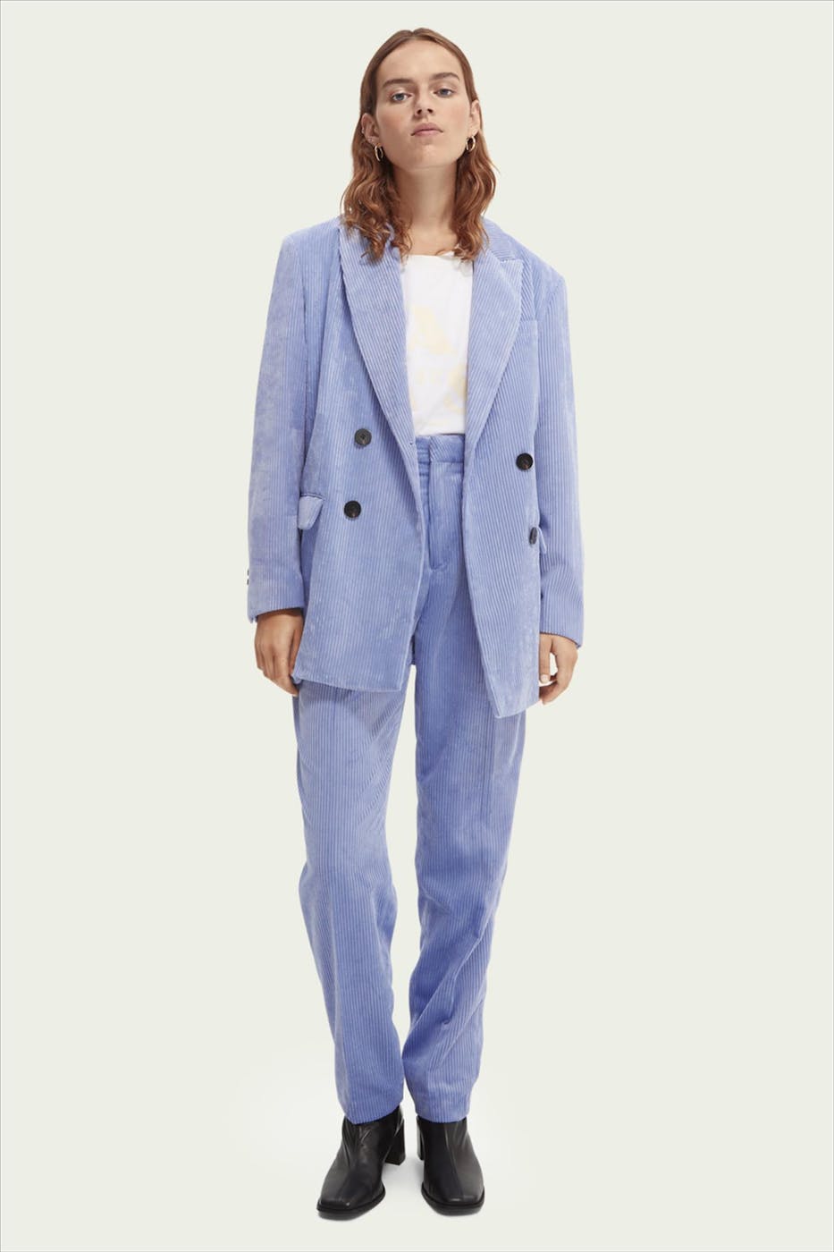 Scotch & Soda - Lichtpaarse ribfluwelen straight tapered fit geklede broek