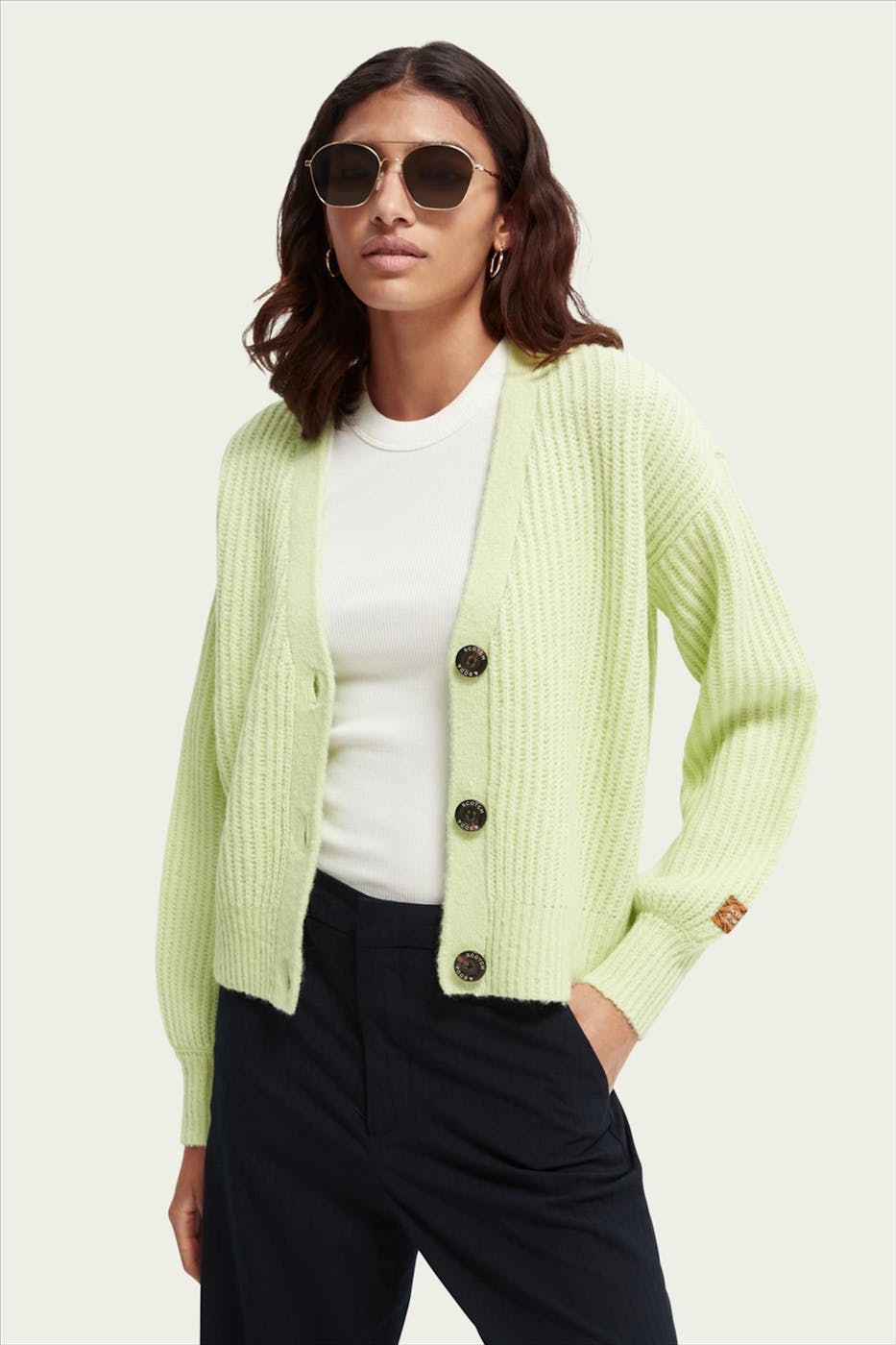 Scotch & Soda - Lichtgroene Boxy V cardigan