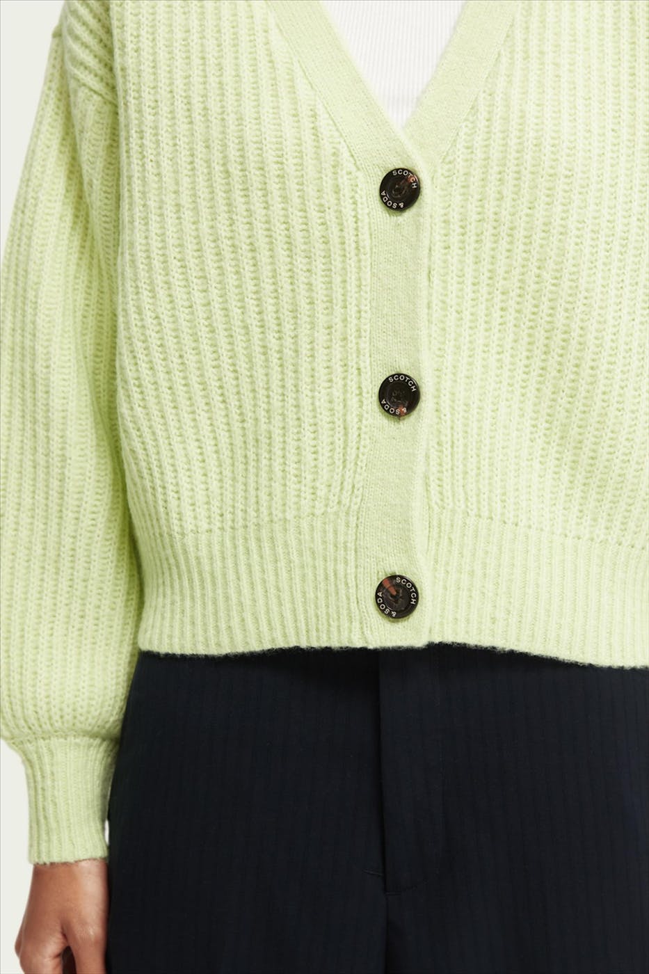 Scotch & Soda - Lichtgroene Boxy V cardigan