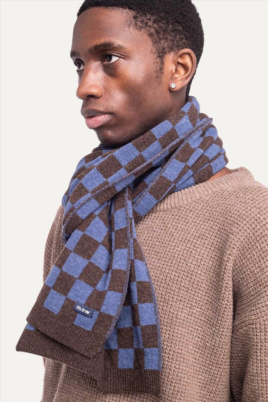 OLOW - Blauw-Bruine Hoorn Damier sjaal