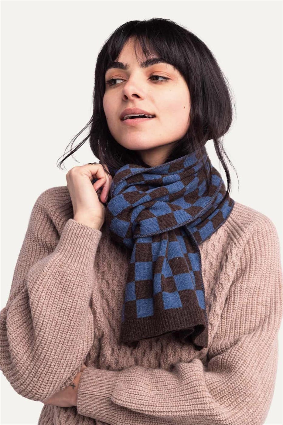 OLOW - Blauw-Bruine Hoorn Damier sjaal