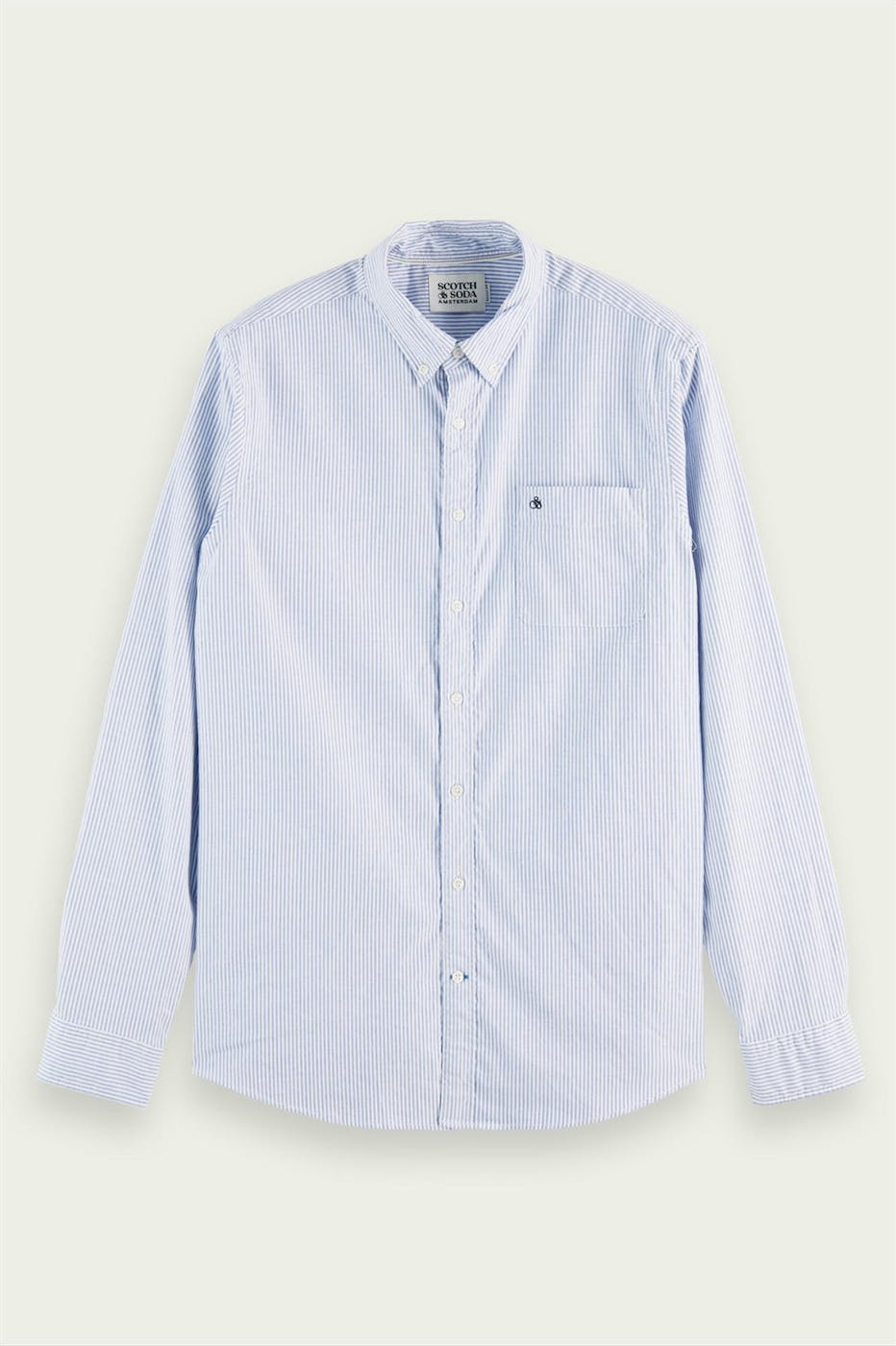 Scotch & Soda - Blauw-wit Essentials Regular Fit Oxford hemd