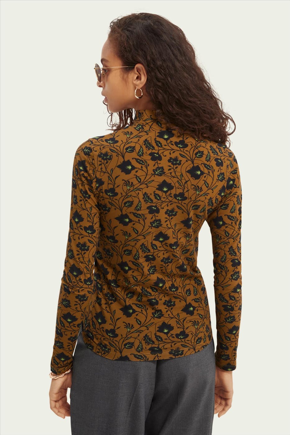Scotch & Soda - Bruin-zwarte turtleneck T-shirt met lange mouw