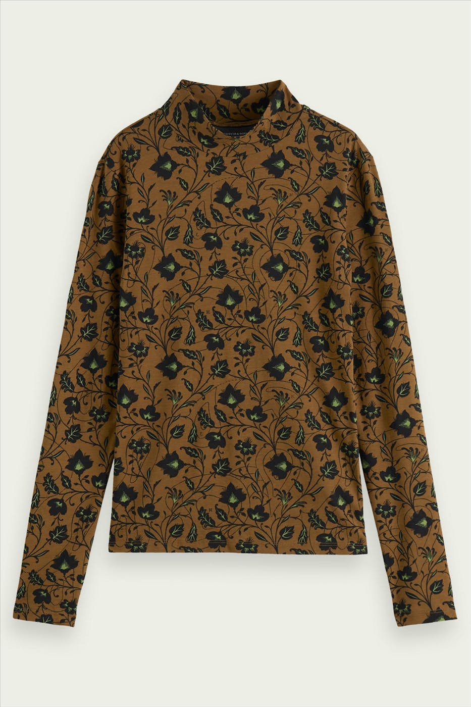 Scotch & Soda - Bruin-zwarte turtleneck T-shirt met lange mouw