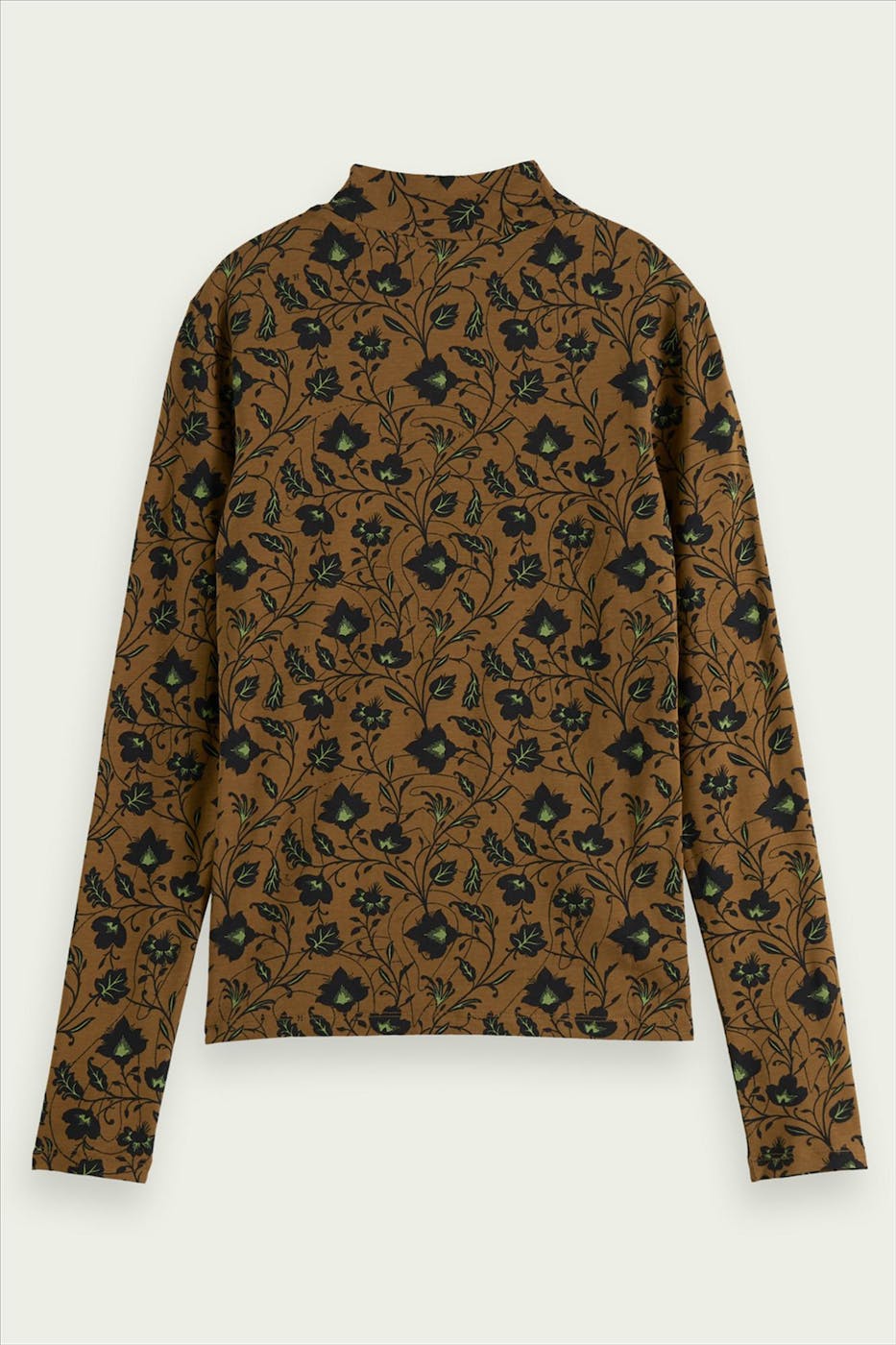 Scotch & Soda - Bruin-zwarte turtleneck T-shirt met lange mouw