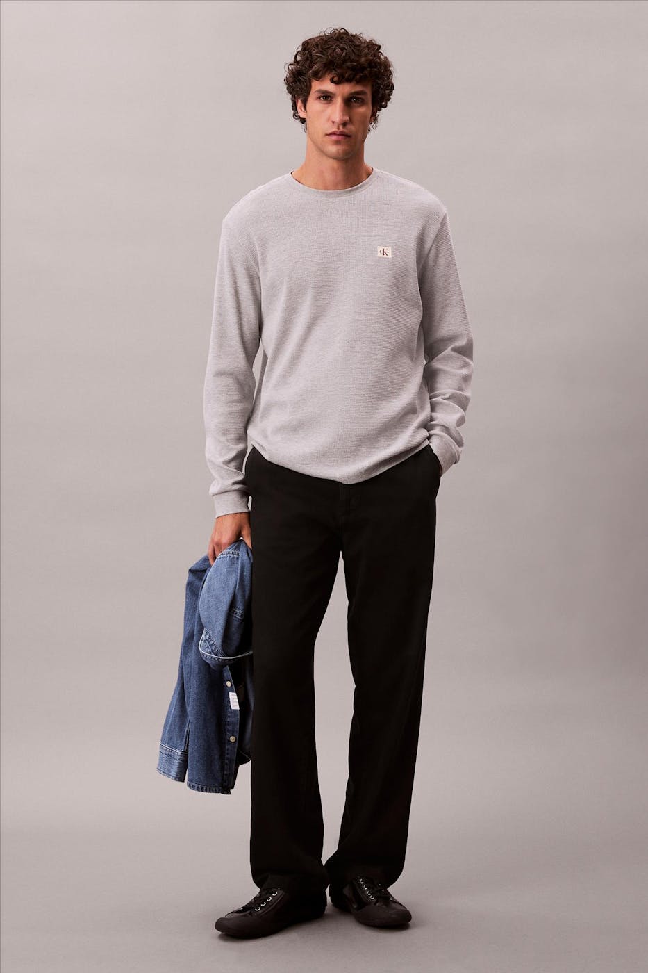 Calvin Klein Jeans - Grijze Waffle Badge longsleeve