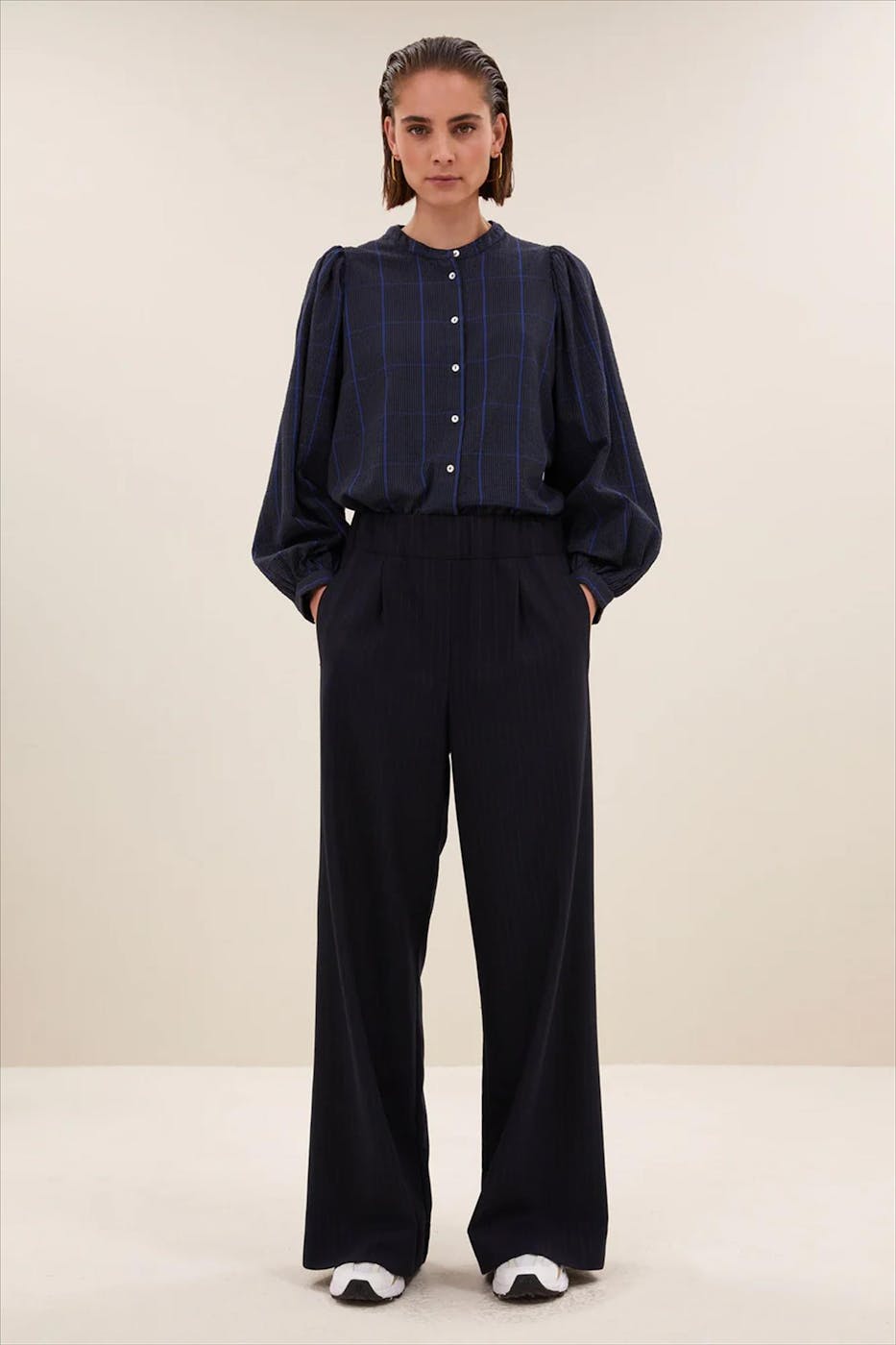 BY BAR - Donkerblauwe Rikki Check blouse