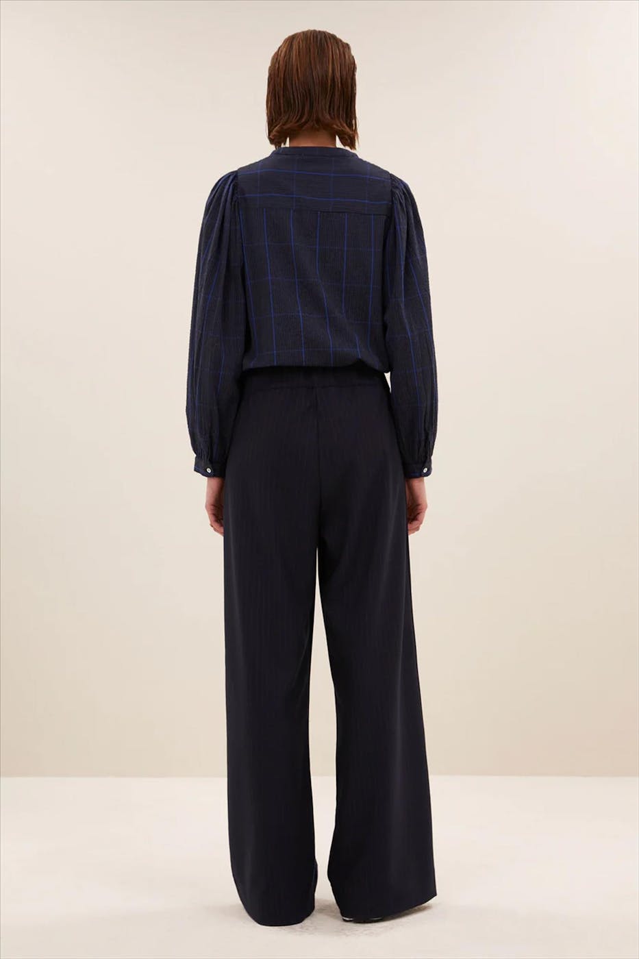 BY BAR - Donkerblauwe Rikki Check blouse