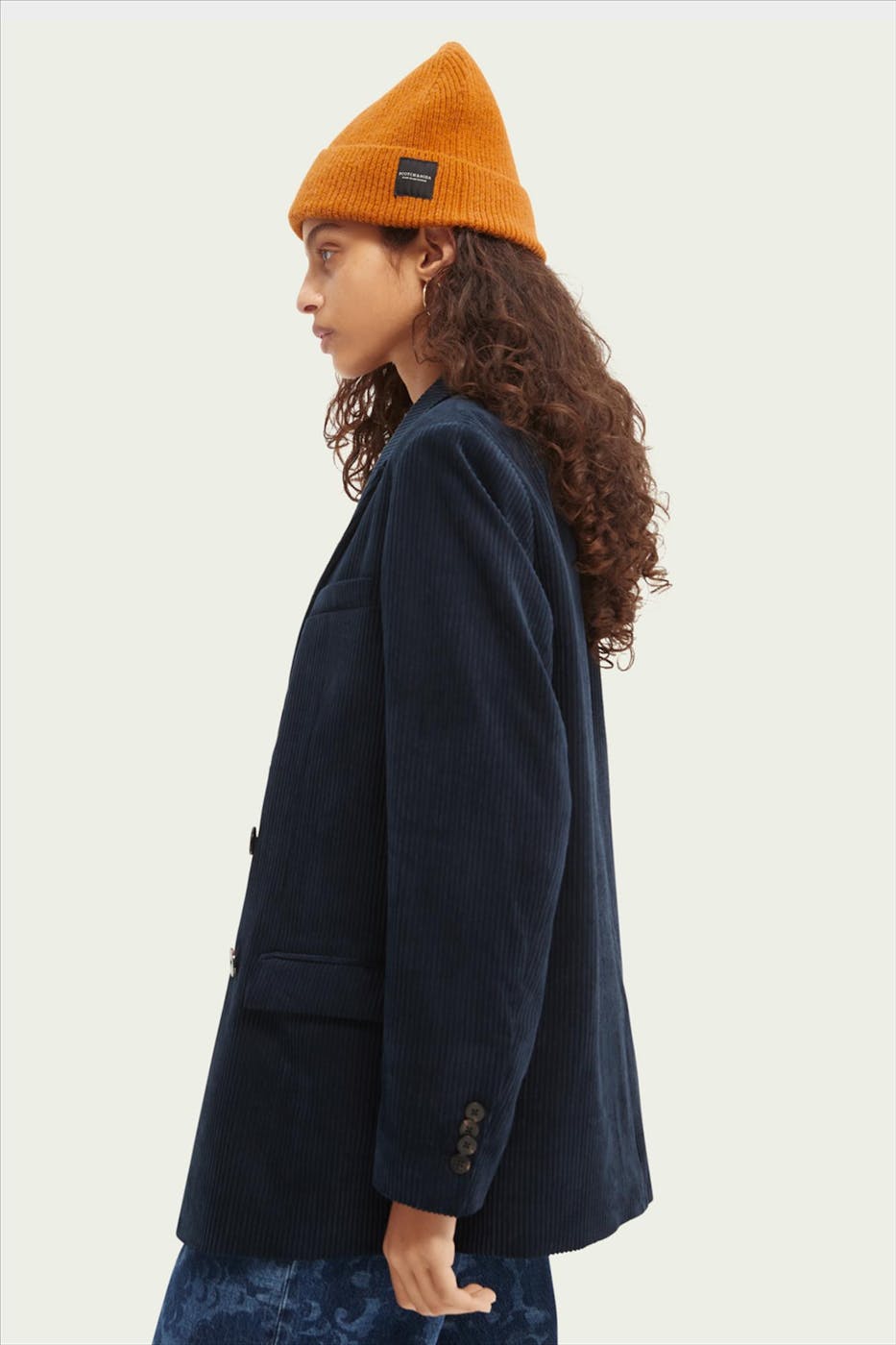 Scotch & Soda - Marineblauwe ribfluwelen Voyage blazer