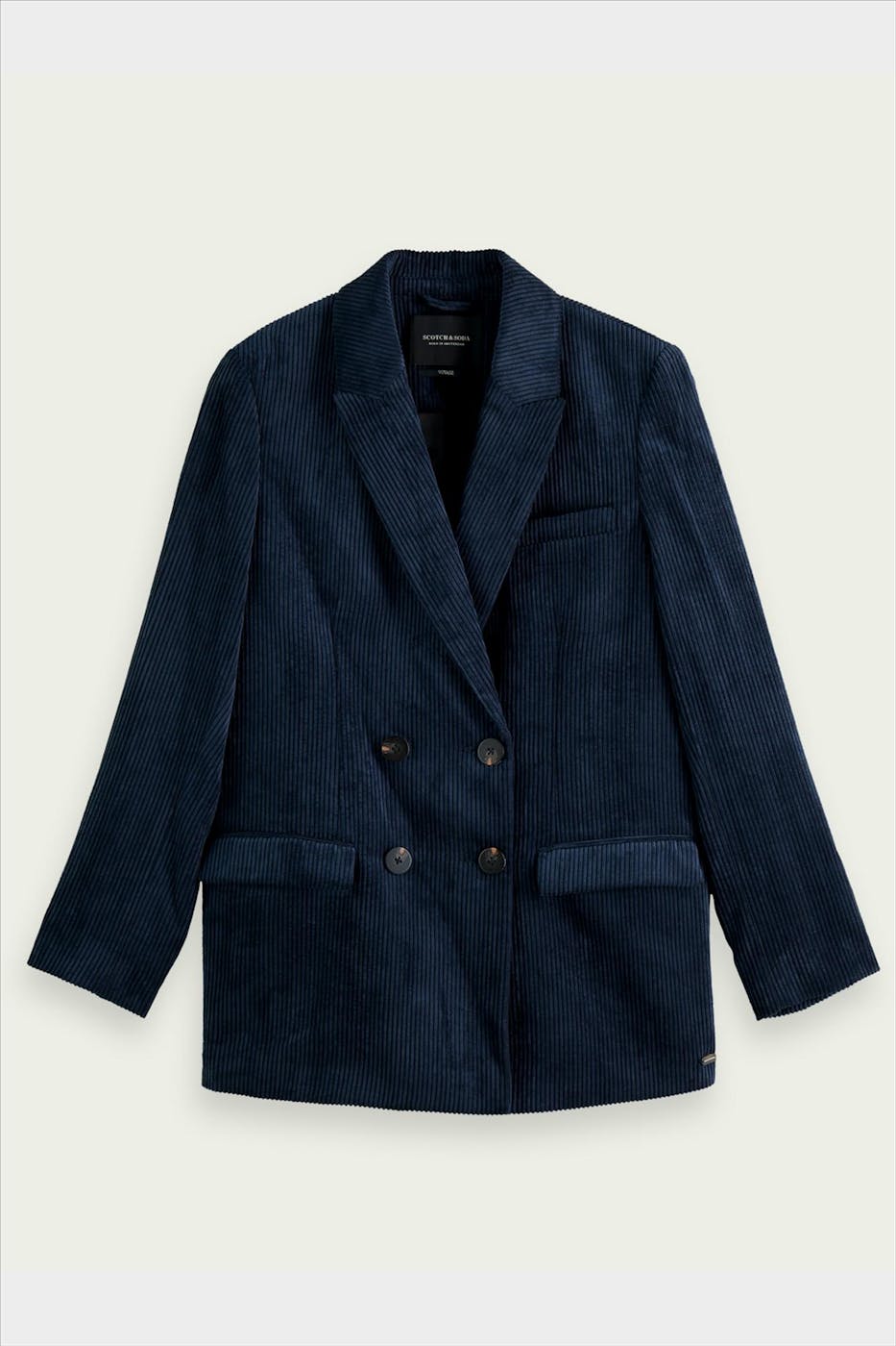 Scotch & Soda - Marineblauwe ribfluwelen Voyage blazer